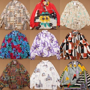 古着vintage复古日系夏威夷雪纺，森女系宽松巴洛克长袖，油画花衬衫2