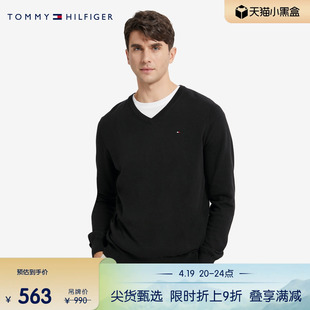 Tommy 秋冬男装纯棉休闲通勤小绣标V领打底针织衫毛衣C817857349