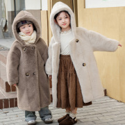 儿童皮毛一体外套男女童冬装加厚仿水貂绒皮草中长款毛毛大衣连帽