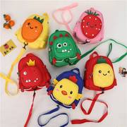 开学季包韩版儿童牵引绳书包双肩包卡通草莓男女童书包幼儿园背包