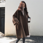 毛呢外套女秋冬季2023韩版小个子，中长款时尚宽松斗篷呢子大衣
