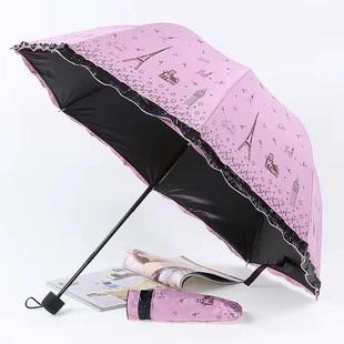 糖果色韩版公主裙边，遮阳伞黑胶巴黎铁塔，挡紫外线太阳伞晴雨伞