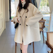 双面羊绒大衣女2023年韩版小个子，拼色娃娃领斗篷，毛呢外套秋冬