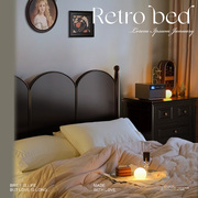 法式复古床黑色实木床，1.8m双人床现代简约中古床主卧室婚床美式床