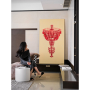 若奈 法国宝石红手绘“水晶吊灯”艺术挂画客厅玄关大幅装饰画