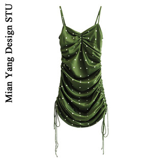 澳洲小众度假性感礼服，短裙子显白绿色，复古波点修身显瘦吊带连衣裙