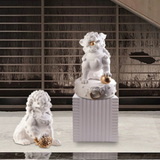 新中式白色石狮子摆件现代样板间别墅客厅家居装饰动物石雕工艺品