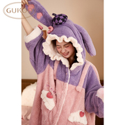GUKOO/果壳女士冬季睡衣加厚珊瑚绒睡袍可爱睡裙中长款保暖家居服