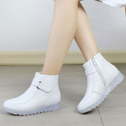 秋冬季女鞋平跟短靴女加绒棉靴女棉鞋护士鞋，白色工作鞋子职业鞋