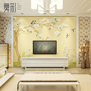 现代新中式客厅卧室，电视背景墙壁纸无纺布墙纸，温馨花鸟墙布
