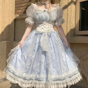 优雅甜美lolita蓬蓬公主，裙高级蓝洛丽塔洋装网纱仙女连衣裙