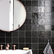 西班牙进口砖炫酷黑色卫生间墙砖厨房浴室釉面砖洗手台背景墙内墙