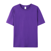 日系复古紫色纯棉圆领短袖T恤男女全棉纯色打底内搭宽松大码体恤