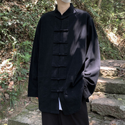 纯色立领衬衣中山装新中式男士中国风盘扣纯棉衬衫长袖唐装外穿潮