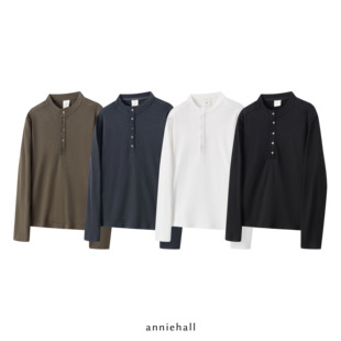 Anniehall25ss Henley shirt亨利领针织布料复古竹节棉纽扣长袖T