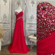 M码红色单肩雪纺礼服裙1024钉珠高端敬酒服连衣裙0120attt