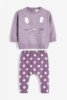 英国next童装春秋新女童女宝，紫色可爱动物，印花卫衣打底裤套装
