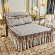 欧式夹棉水洗棉蕾丝床裙三件套纯色加厚1.8m床头罩单件防滑床垫套