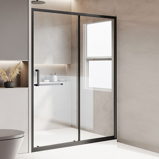 淋浴房卫生间玻璃隔断沐浴室一字型形简易单移门推拉全套五金配件