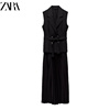 ZA冬季黑色假两件翻领无袖背心式配腰带小打褶连衣裙 3897166
