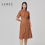 LANCY/悦朗姿女装2023春季中长款衬衫连衣裙女收腰短袖裙子