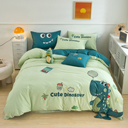 男孩儿童床上用品全棉床单被套可爱卡通100纯棉，四件套1.5床笠恐龙