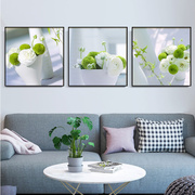 餐厅装饰画小清新花卉，植物沙发背景墙挂画现代简约正方形三联壁画