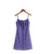 紫色碎花印花绑带，装饰吊带短裙8lf-l24015k102