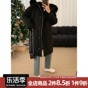 阿茶与阿古黑色，连帽羽绒服男冬季韩版中长款毛领设计加厚保暖外套