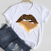 lipsprintt-shirt夏季创意豹纹，嘴唇眼睛爱心印花女百搭t恤