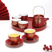 婚礼茶具敬茶杯套装一整套结婚红色茶杯茶壶家用喜庆陪嫁陶瓷