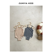 韩国ins婴儿连体泳衣复古1岁2岁3岁洋气格子印花三角吊带泳装夏天