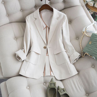 大牌外贸撤柜优雅气质奶白色小西装，外套女薄款垂感九分袖西服上衣