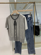 细羊毛19880韩系圆领，系带镂空短袖毛衣，开衫软糯时尚洋气百搭上衣