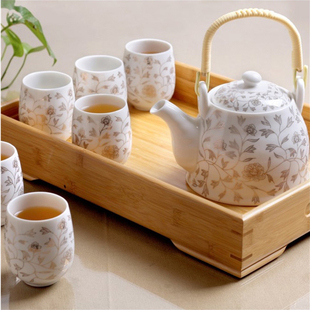 送竹托景德镇陶瓷茶具套装，家用整套功夫现代简约茶壶，茶杯子6只装