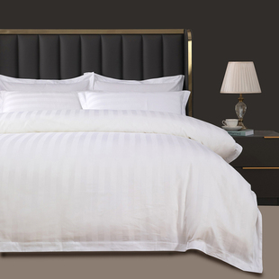 长绒棉60支宾馆酒店床上用品布草纯白色床单被套四件套全棉白民宿