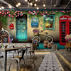 欧式餐厅咖啡馆壁纸休闲吧饭店奶茶店墙纸3D立体个性复古酒吧壁画