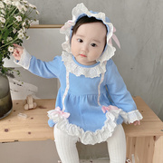2020秋季婴儿长袖三角爬服女童韩版洋气哈衣女宝宝套头连身衣