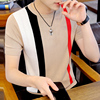 潮牌短袖t恤男夏季韩版修身条纹冰丝，针织打底体恤衫薄款网红帅气
