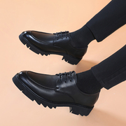 男士增高皮鞋男韩版软底，透气休闲内增高6cm黑色英伦商务潮流鞋子