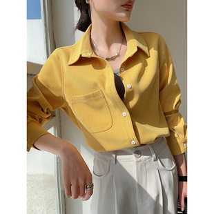 姜黄色衬衫女春秋设计感小众叠穿长袖衬衣春款女装2024年上衣