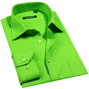 男士长袖绿色衬衣时尚大码男装，纯绿色秋林墨同款青少年果绿男衬衫