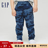 Gap男幼童秋季迷彩印花纯棉运动卫裤673732 洋气儿童装松紧长裤