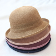 夏天凉帽纯色百搭轻薄透气礼帽韩版卷边圆顶帽，防晒草帽镂空小盆帽