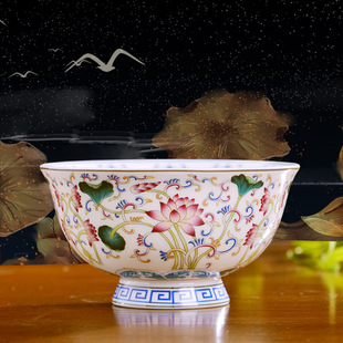 5英寸饭碗家用陶瓷碗，景德镇骨瓷碗中式珐琅粉彩，仿古高脚餐具单碗