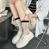 黑白拼接袜子网眼夏季薄款甜美吸汗韩系纯棉粉色运动袜子女中筒