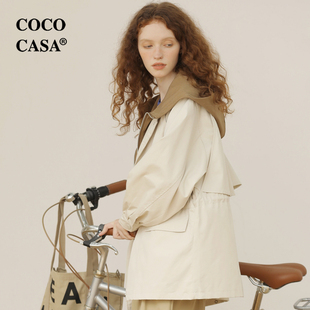 cococasa设计感工装小个子短款风，衣女2024秋春米色欧货假两件外套