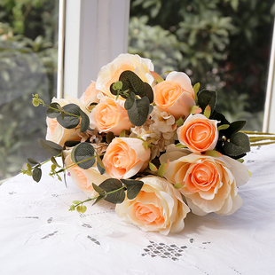 和家玫瑰仿真花束绢花插花客厅，摆件情人节婚庆，手捧花净化空气假花