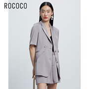 ROCOCO夏通勤OL缎面百搭光泽薄短袖宽松气质西装外套女