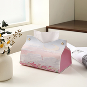 油画纸巾盒家用客厅，车载抽纸盒轻奢风，高档纸抽盒高级感皮创意餐巾